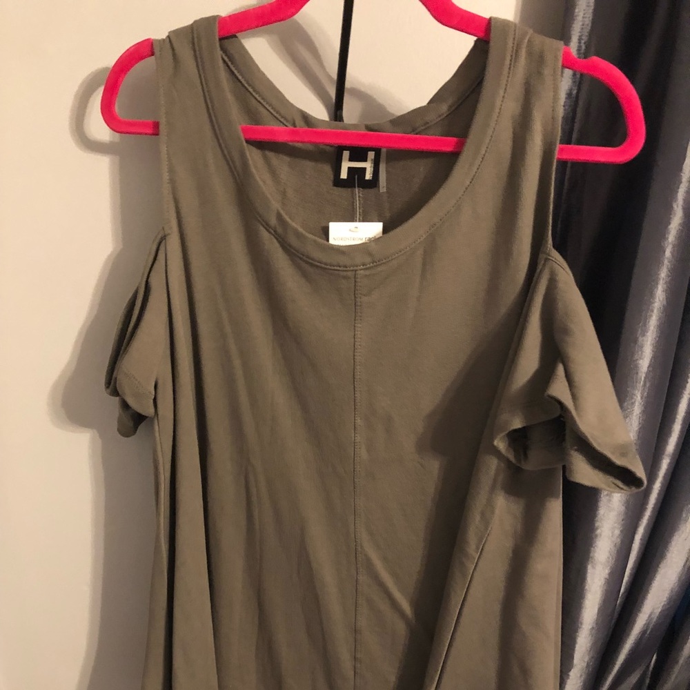 Olive cold shoulder swing top